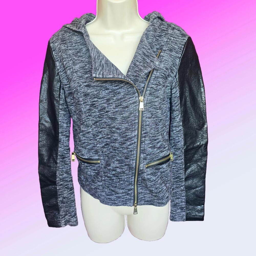 Express Zip Up Hoodie with Faux Leather Sleeves